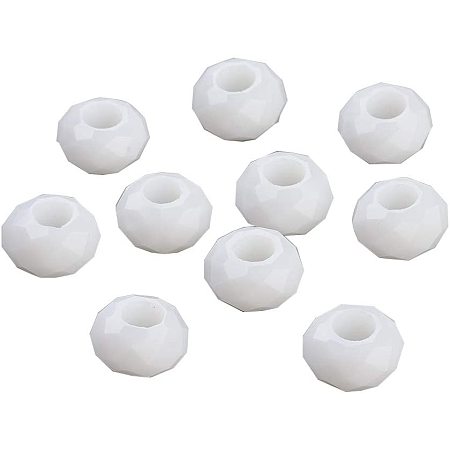 Arricraft 100pcs 14mm White Glass European Faceted Beads Rondelle with Large Hole for Handmade Ornaments(No Metal Core)
