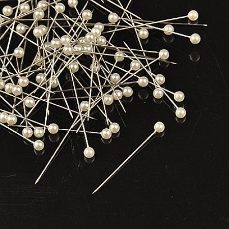 Honeyhandy Ball Head Pins, Corsage Pins/Dress-making Pins, White, 37mm, Pin: 1mm, Ball: 4mm, about 600pcs/boxes