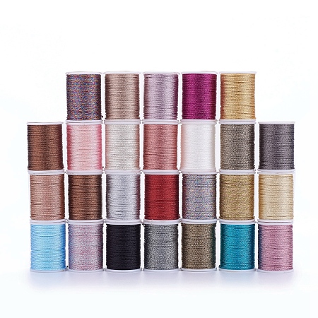Honeyhandy Polyester Braided Cord, with Metallic Cord, Mixed Color, 1mm, about 7.65 yards(7m)/roll