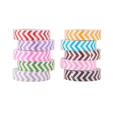 ARRICRAFT 10 Rolls Single Face Wave Pattern Printed Cotton Ribbon Adhesive Tape 15mm Width Mixed Color
