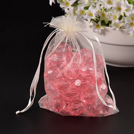 NBEADS 100PCS Organza Bags with Ribbons, Ivory, 15x10cm