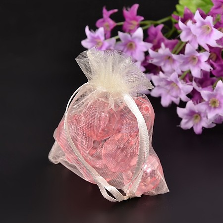 Honeyhandy Organza Bags, with Ribbons, Creamy White, 10x8cm
