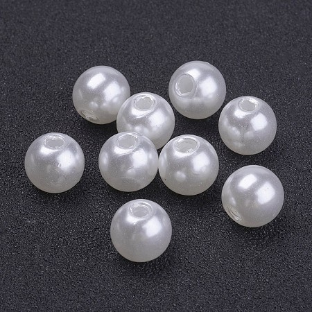 Honeyhandy Imitated Pearl Acrylic Beads, Round, Snow, 8mm, Hole: 2mm, about 2000pcs/500g