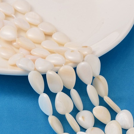 Honeyhandy Natural White Shell Beads Strands, Mother of Pearl Shell Beads, teardrop, White, 16.5~17.5x12.5x4~5mm, Hole: 1mm, about 21pcs/strand