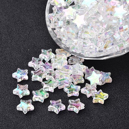 Arricraft Environmental Transparent Acrylic Beads, Star, Clear AB, AB Color, about 10mm in diameter, 4mm thick, hole:1.5mm. about 2250pcs/500g