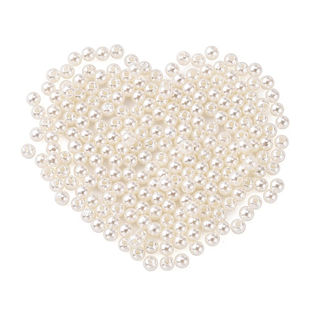 Honeyhandy Imitation Pearl Acrylic Beads, Dyed, Round, Creamy White, 4x3.5mm, Hole: 1mm, about 18100pcs/pound
