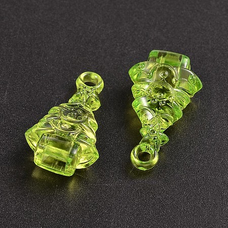 Honeyhandy Transparent Acrylic Pendant, Christmas Tree, Green Yellow, 35x20x12mm, Hole: 3mm, about 210pcs/500g