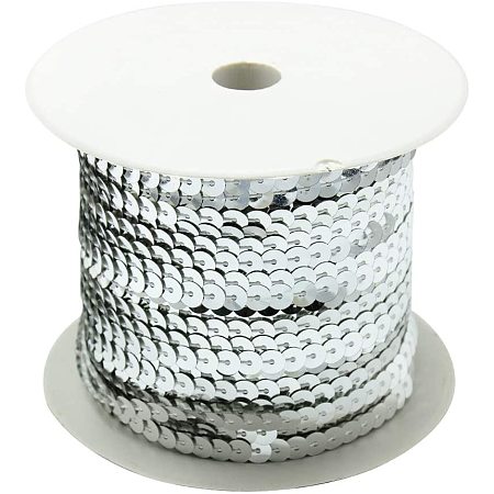Pandahall Elite 100 Yards 6mm Flat Sequin Strip Silver Spangle Sequins Paillette Trim Spool String Sequin Beads for Jewelry Making and Costume Accessories
