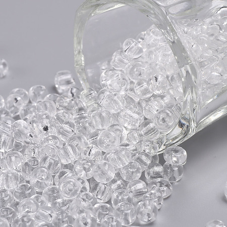 Honeyhandy Glass Seed Beads, Transparent, Round, White, 6/0, 4mm, Hole: 1.5mm, about 4500 beads/pound