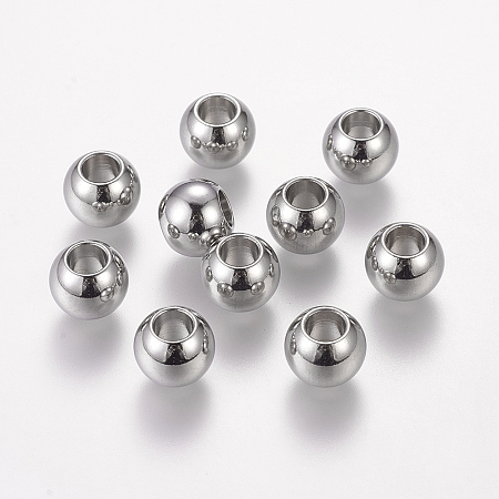 Honeyhandy 304 Stainless Steel European Beads, Large Hole Beads, Barrel, 10x8mm, Hole: 5mm