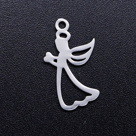 Honeyhandy 201 Stainless Steel Hollow Pendants, Pray Angel, Stainless Steel Color, 18x10x1mm, Hole: 1.5mm