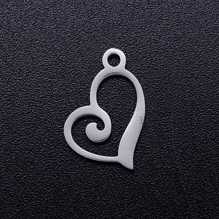 Honeyhandy 201 Stainless Steel Open Heart Charms, Hollow, Stainless Steel Color, 13x10x1mm, Hole: 1.4mm