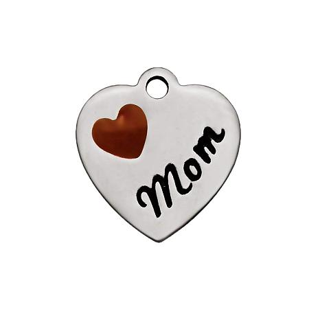ARRICRAFT 10pcs 304 Stainless Steel Enamel Charms, Heart with Word Mom, Black, 13x12x1mm