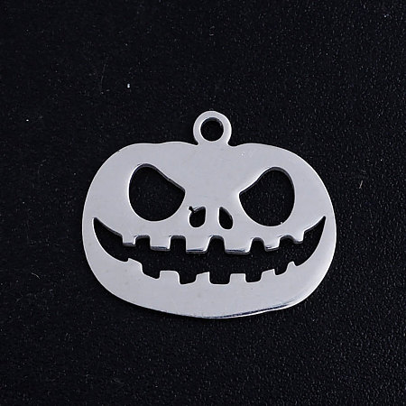 Honeyhandy 201 Stainless Steel Charms, For Halloween, Pumpkin Jack-O'-Lantern Jack-o-Lantern, Stainless Steel Color, 14.5x17.5x1mm, Hole: 1.5mm