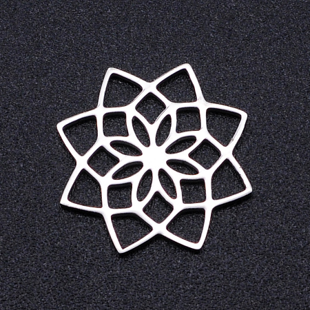 Honeyhandy 201 Stainless Steel Filigree Joiners Links, Laser Cut, Flower, Stainless Steel Color, 15.5x15.5x1mm
