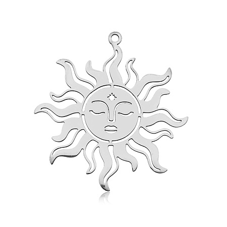 Honeyhandy 201 Stainless Steel Pendants, Laser Cut, Sun, Stainless Steel Color, 37x35x1mm, Hole: 1.6mm
