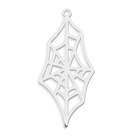Honeyhandy 201 Stainless Steel Pendants, Laser Cut, Spider Web, Stainless Steel Color, 38x18x1mm, Hole: 1.5mm