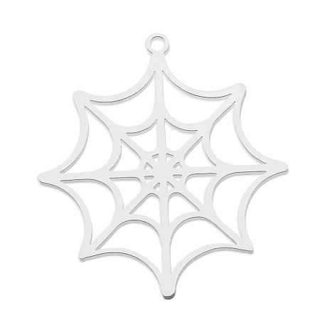 Honeyhandy 201 Stainless Steel Pendants, Laser Cut, Spider Web, Stainless Steel Color, 32x30x1mm, Hole: 1.6mm