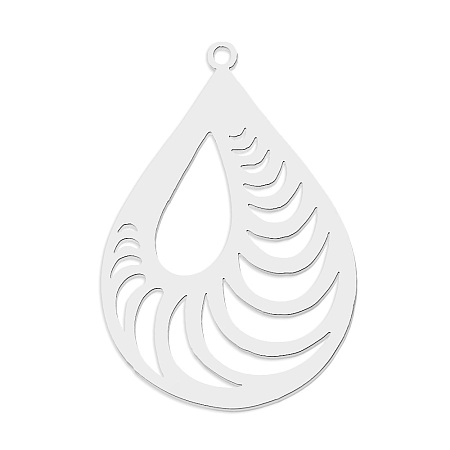 Honeyhandy 201 Stainless Steel Pendants, Laser Cut, Teardrop, Stainless Steel Color, 35x24x1mm, Hole: 1.6mm