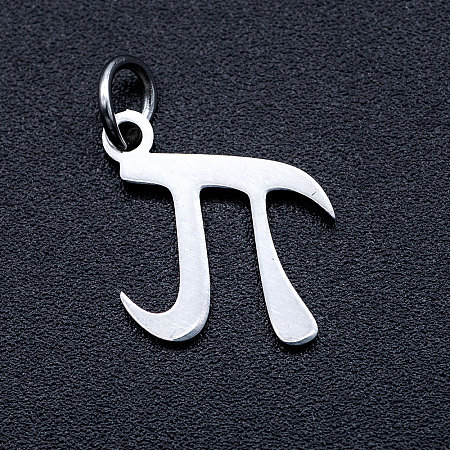 Honeyhandy 201 Stainless Steel Charms, with Unsoldered Jump Rings, Pi/Archimedes' constant, Stainless Steel Color, 12.5x12x1mm, Hole: 3mm, Jump Ring: 5x0.8mm