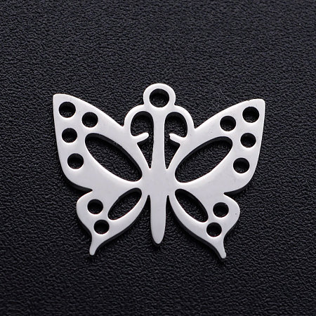 Honeyhandy 201 Stainless Steel Pendants, Butterfly, Stainless Steel Color, 13x16x1mm, Hole: 1.2mm