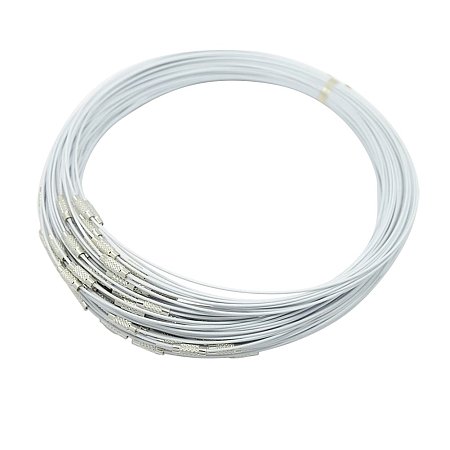 NBEADS 100 Strands Steel Wire Necklace Cord, Nice for DIY Jewelry Making, with Brass Screw Clasp, White, 17.5