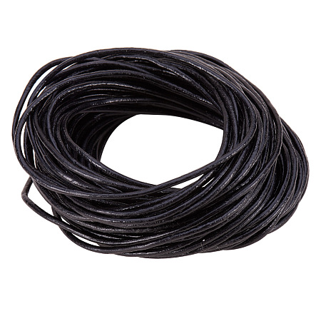 PandaHall Elite Black 1.5mm Cowhide Genuine Round Leather Cord For Bracelet Necklace Beading Jewelry Making 11 Yards/10M 