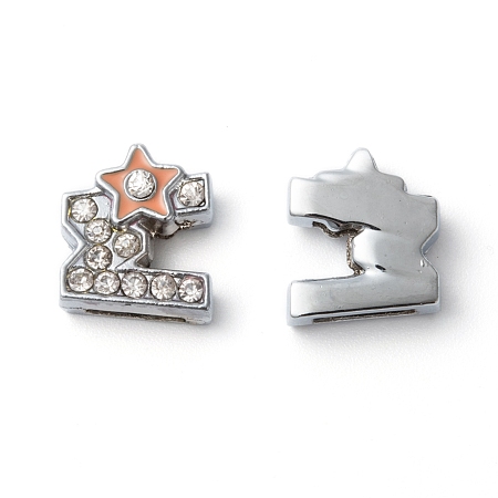 Honeyhandy Initial Slide Beads, Alloy Rhinestone Beads, Letter W, Platinum Color, about 14mm long, 12.5mm wide, 6mm thick, hole: 1.5x8mm