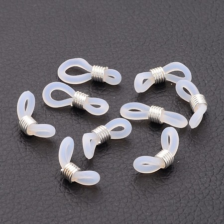 Honeyhandy Silver Color Plated Eyeglass Holders, Glasses Rubber Loop Ends, about 4.2mm wide, 19mm long