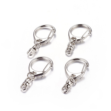 Honeyhandy Iron Keychain Clasp Findings, Snap Clasps, teardrop, Platinum, about 22mm wide, 47mm long