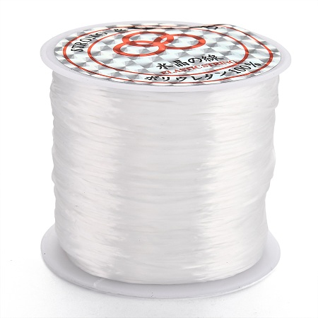 Honeyhandy Flat Elastic Crystal String, Elastic Beading Thread, for Stretch Bracelet Making, Dyed, White, 0.8mm, about 65.61 yards(60m)/roll