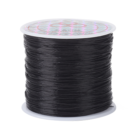 Honeyhandy Flat Elastic Crystal String, Elastic Beading Thread, for Stretch Bracelet Making, Dyed, Black, 0.8mm, about 65.61 yards(60m)/roll