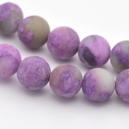 Honeyhandy Natural & Dyed Gemstone Round Beads Strands, Imitation Charoite, Frosted, 8mm, Hole: 1mm, about 48pcs/strand, 15.3 inch