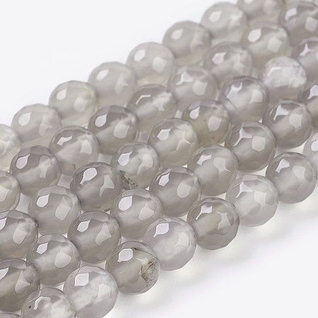 Honeyhandy Natural Grey Agate Beads Strands, Faceted Round, 6mm, Hole: 1mm, about 31pcs/strand, 7.3 inch