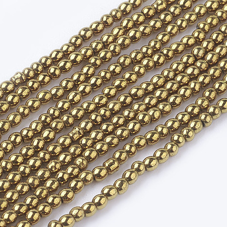 Arricraft Non-Magnetic Synthetic Hematite Beads Strands, Round, Gold, 2mm, Hole: 1mm; about 223pcs/strand, 15.7 inches