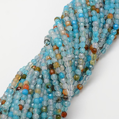 ARRICRAFT Natural Agate Bead Strands, Dyed, Faceted, Round, Turquoise, 4mm, Hole: 0.8mm; about 90~92pcs/strand, 14 inches