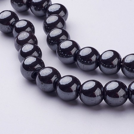 Honeyhandy Non-Magnetic Synthetic Hematite Round Beads Strands, Black, 10mm