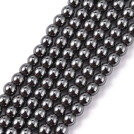 Honeyhandy Non-Magnetic Synthetic Hematite Round Beads Strands, Black, 4mm, Hole: 1mm, about 102pcs/strand