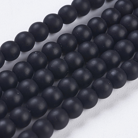 Honeyhandy Synthetic Black Stone Bead Strands, Frosted, Round, 4~5mm, Hole: 1mm, about 95pcs/strand, 15.7 inch