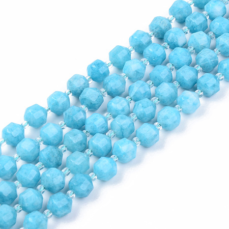 Natural Quartz Beads Strands, Imitation Amazonite Color, Round, Dyed, Faceted, 7~8x8mm, Hole: 1.2mm, about 37~39pcs/strand, 14.56~14.96 inch(37~38cm)