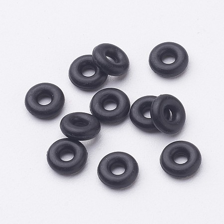 Honeyhandy Black Rubber O Rings, Donut Spacer Beads, Fit European Clip Stopper Beads, about 6mm in diameter, 1.9mm thick, 2.2mm inner diameter