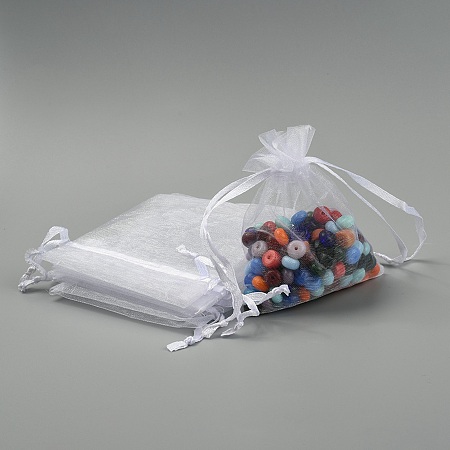 Honeyhandy Rectangle Organza Bags, White, 10x8cm