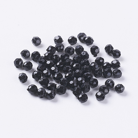 Honeyhandy Black Faceted Round Acrylic Spacer Beads, Size:about 6mm in diameter, hole: 2mm