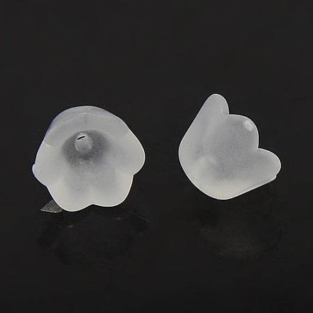 Honeyhandy Chunky Clear Transparent Frosted Tulip Flower Acrylic Bead Caps, Lily of the Valley, 10mm wide, 6mm thick, hole:1.5mm