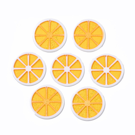 Honeyhandy Resin Pendants, with Glitter Powder, Lemon, Orange, 34~35x3~4mm, Hole: 2mm