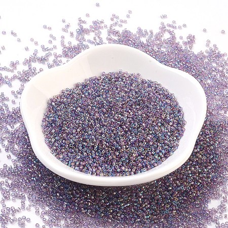 MGB Matsuno Glass Beads, Japanese Seed Beads, 15/0 Transparent Rainbow Glass Round Hole Seed Beads, Medium Purple, 1.5x1mm, Hole: 0.5mm, about 3000pcs/10g