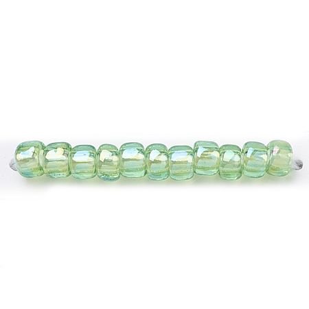 MGB Matsuno Glass Beads, Japanese Seed Beads, 12/0 Transparent Rainbow Glass Round Hole Seed Beads, Light Green, 2x1.5mm, Hole: 0.8mm, about 1955pcs/20g