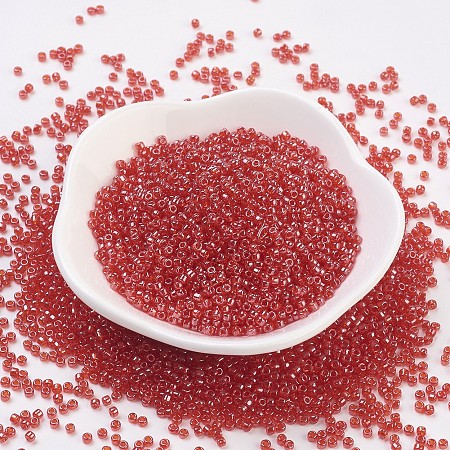 MGB Matsuno Glass Beads, Japanese Seed Beads, 12/0 Transparent Lustered Glass Round Hole Seed Beads, Crimson, 2x1.5mm, Hole: 0.8mm, about 1760pcs/20g
