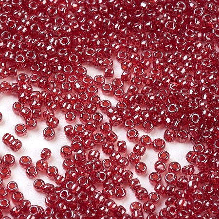 MGB Matsuno Glass Beads, Japanese Seed Beads, 12/0 Transparent Lustered Glass Round Hole Seed Beads, FireBrick, 2x1.5mm, Hole: 0.8mm, about 1760pcs/20g