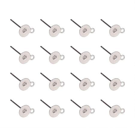 ARRICRAFT 50pcs Original Color 304 Stainless Steel Flat Round Blank Peg & Post Ear Studs Findings, 12x8x8mm, Hole: 1mm, Pin: 0.4mm